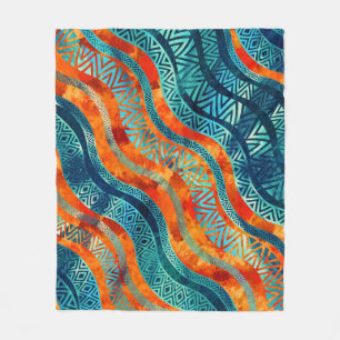 Wavy Tribal Ethnic Boho Pattern Fleece Blanket