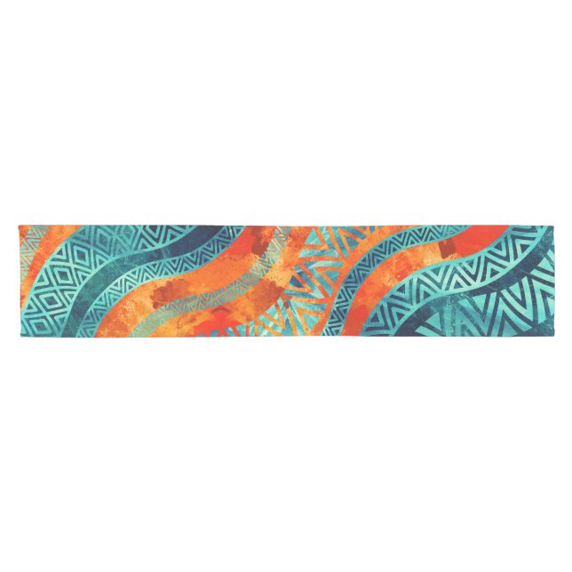 Wavy Tribal  Ethnic Boho Pattern Short Table Runner (Horizontal)