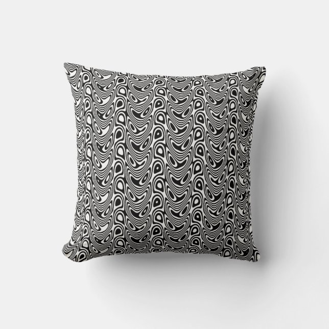 Wavy Trippy Optical Illusion Ying Yang Pattern Cushion (Front)