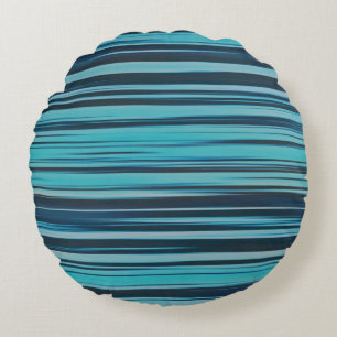 Wavy Turquoise and Blue Stripes Round Cushion
