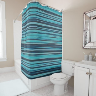 Wavy Turquoise and Blue Stripes Shower Curtain