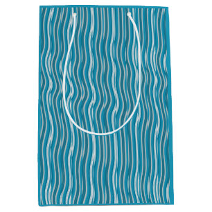 Wavy Turquoise and White Stripes Medium Gift Bag