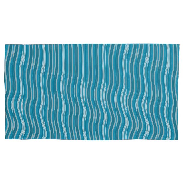 Wavy Turquoise and White Stripes Pillowcase (Front-Left)
