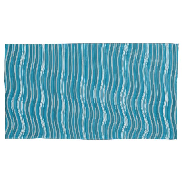 Wavy Turquoise and White Stripes Pillowcase (Front)