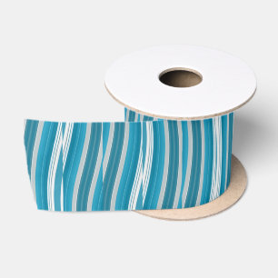 Wavy Turquoise and White Stripes Satin Ribbon