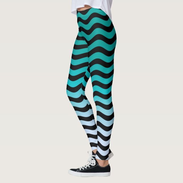 Wavy Turquoise Stripes Decor on Leggings (Left)