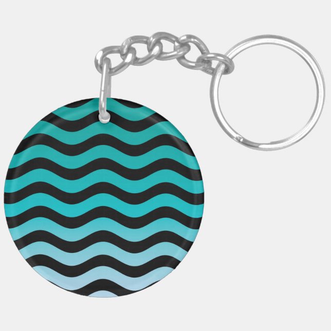 Wavy Turquoise Stripes Key Ring (Back Right)