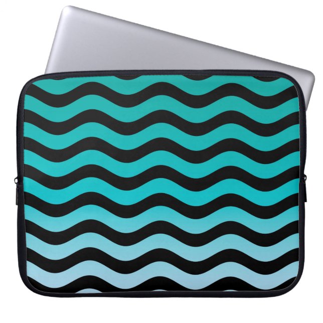 Wavy Turquoise Stripes Laptop Sleeve (Front)