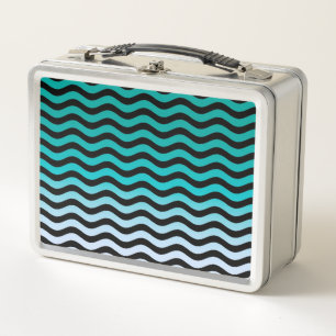 Wavy Turquoise Stripes Metal Lunch Box