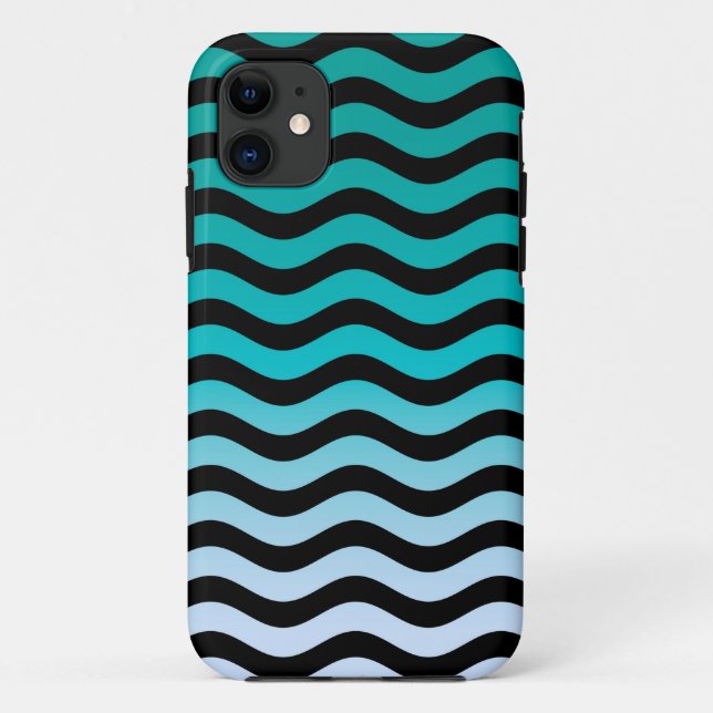 Wavy Turquoise Stripes Pattern Case-Mate iPhone Case (Back)
