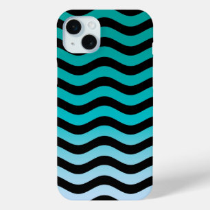 Wavy Turquoise Stripes Pattern iPhone 15 Mini Case