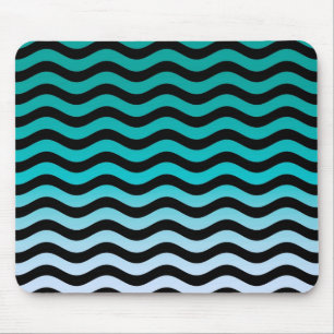 Wavy Turquoise Stripes Pattern Mouse Mat
