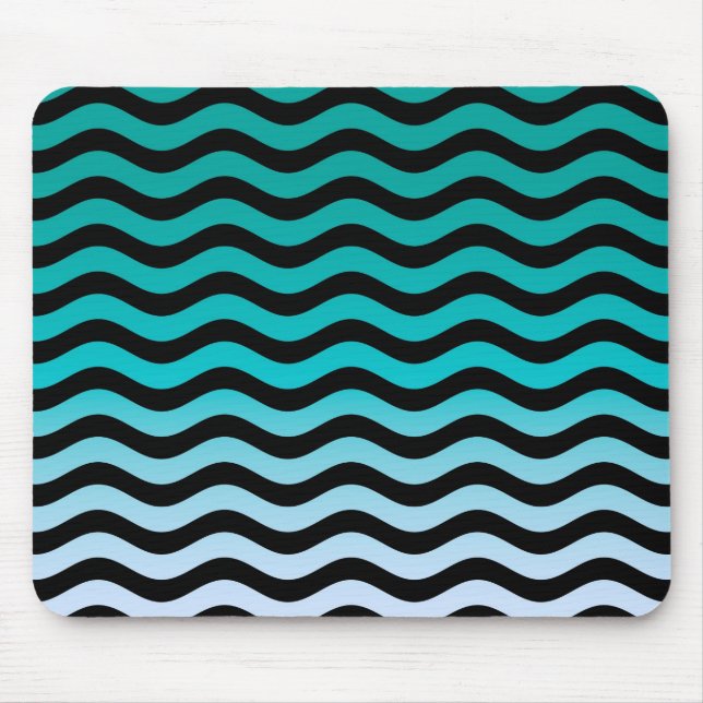 Wavy Turquoise Stripes Pattern Mouse Mat (Front)