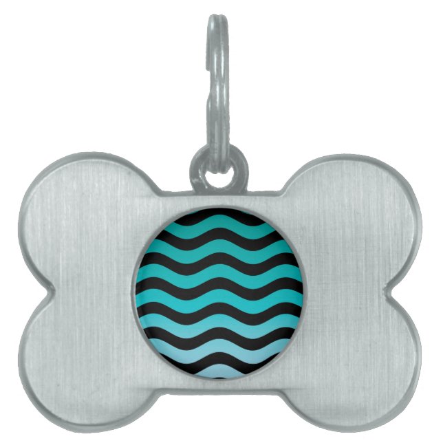 Wavy Turquoise Stripes Pattern Pet Tag (Front)
