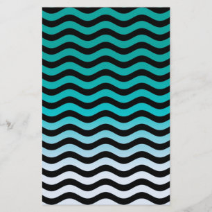 Wavy Turquoise Stripes Pattern Stationery