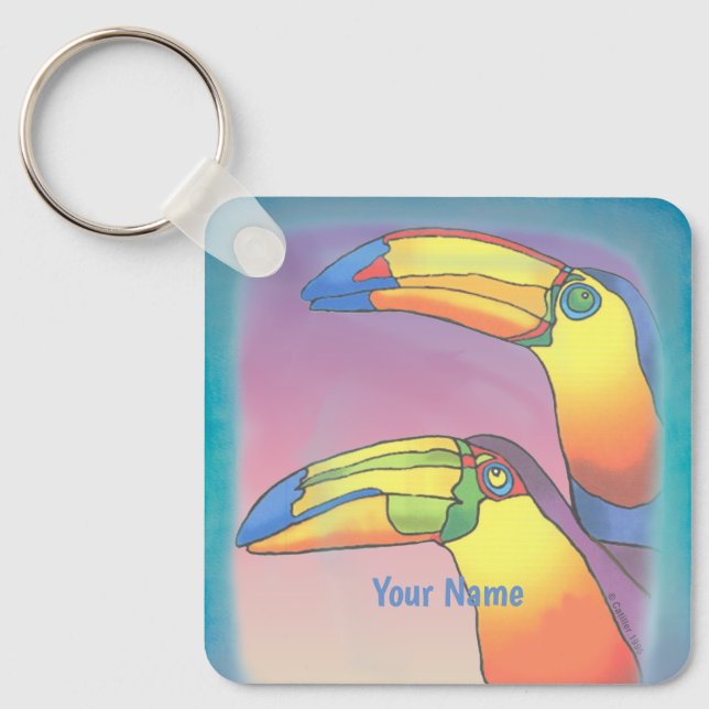 Wavy Two Toucans  Key Ring (Front)