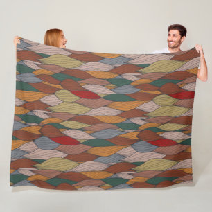 Wavy Unique Pattern with Pink Orange Brown Green  Fleece Blanket