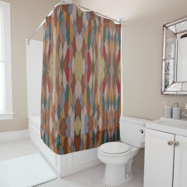 Wavy Unique Pattern with Pink Orange Brown Green   Shower Curtain (In Situ)