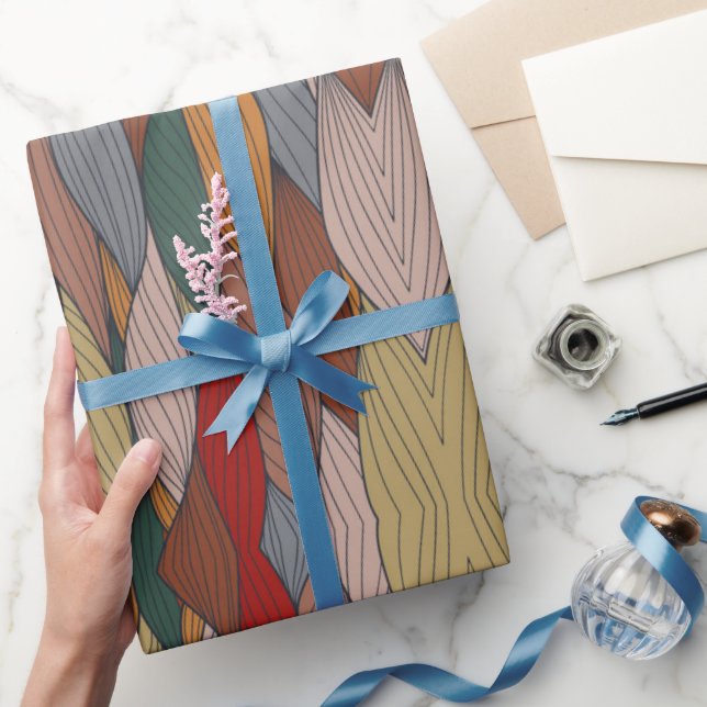 Wavy Unique Pattern with Pink Orange Brown Green   Wrapping Paper (Gifting)