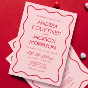 Wavy Valentine Red and Pink Wedding Invitation