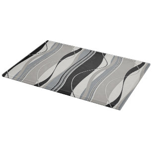Wavy Vertical Stripes Black Grey & White Cutting Board