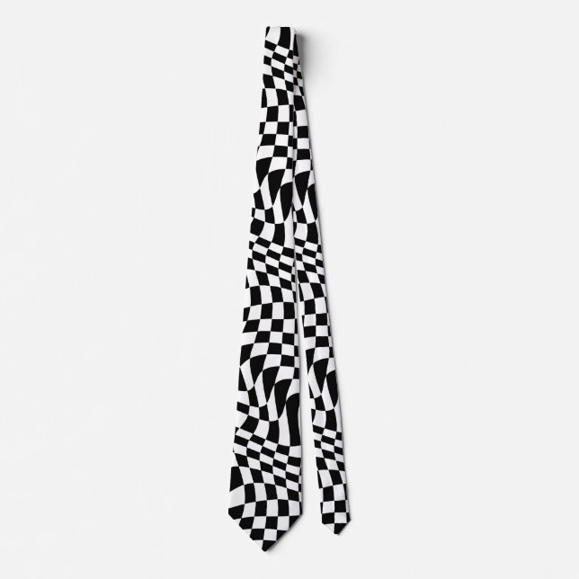 Wavy Warped Black and White Checks Tie (Front)