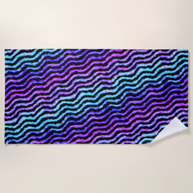 wavy watercolor - cyan and purple : beach towel (Front)