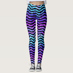 wavy watercolor - cyan and purple : leggings