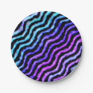wavy watercolor - cyan and purple : paper plate