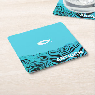 Wavy Waters Jesus Fish Square Paper Coaster
