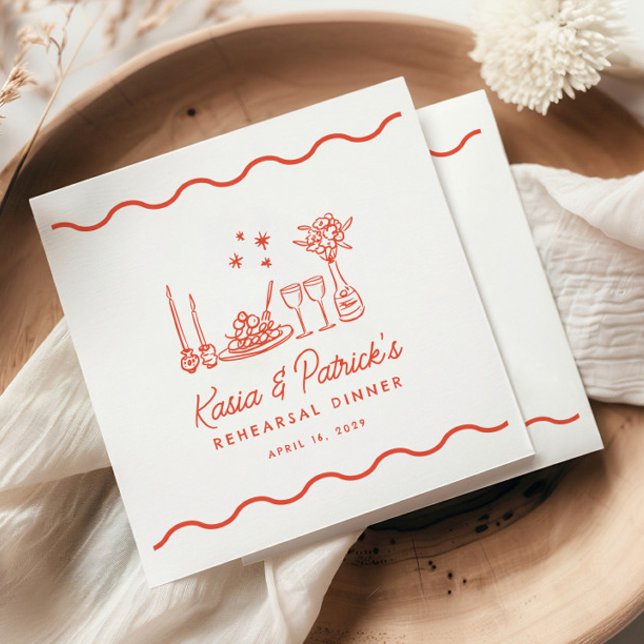 Wavy Whimsical Italian Doodle Rehearsal Dinner Napkin (Creator Uploaded)