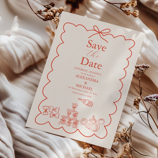 Wavy Whimsical Italian Doodle Wedding  Save The Date (Creator Uploaded)