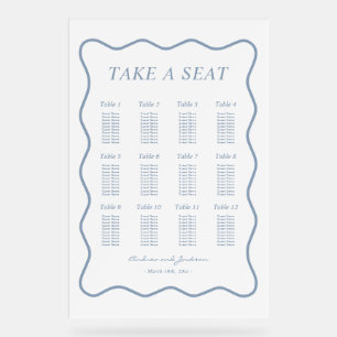 Wavy White and Blue Acrylic Wedding Seating Chart