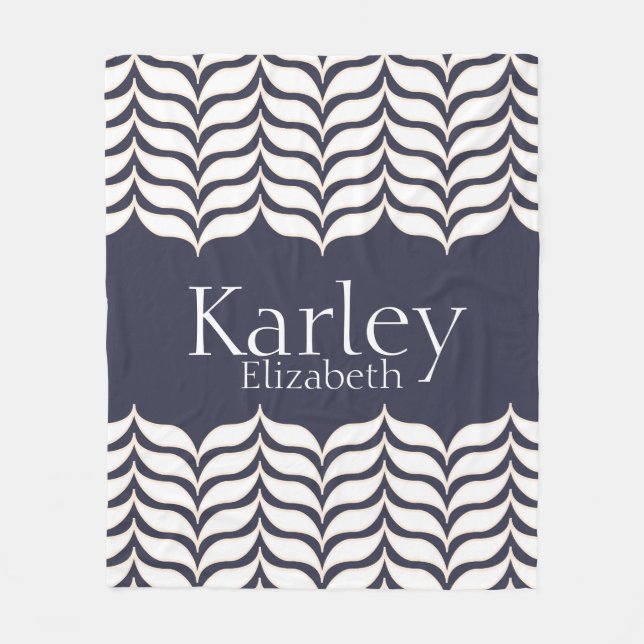 Wavy White Chevrons Pretty Personalised Fleece Blanket (Front)