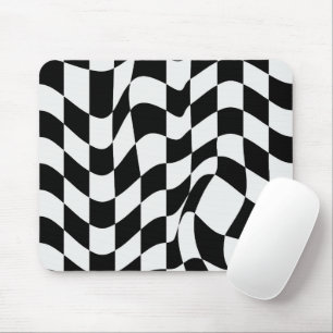 Wavy White over black modern pattern  Mouse Mat