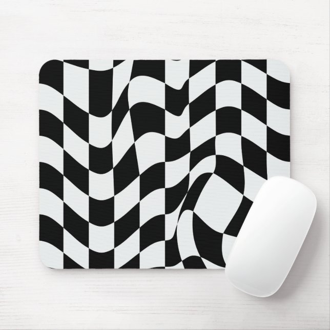 Wavy White over black modern pattern  Mouse Mat (With Mouse)