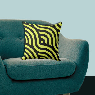 Wavy Yellow & Black Stripes Pattern  Cushion