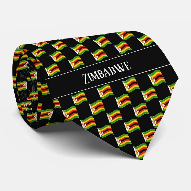 Wavy Zimbabwe Flag Pattern  Tie (Rolled)
