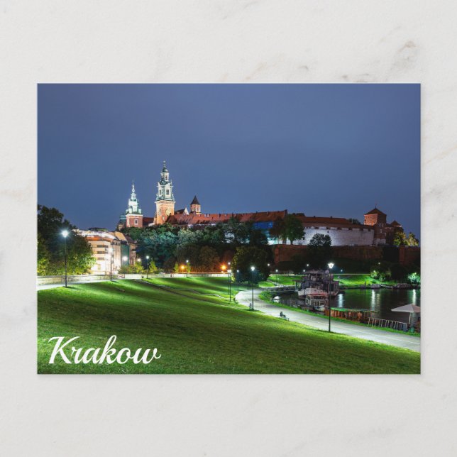 Wawel castle at night in Krakow, Poland Postcard (Front)