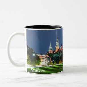Wawel castle at night in Krakow, Poland Two-Tone Coffee Mug