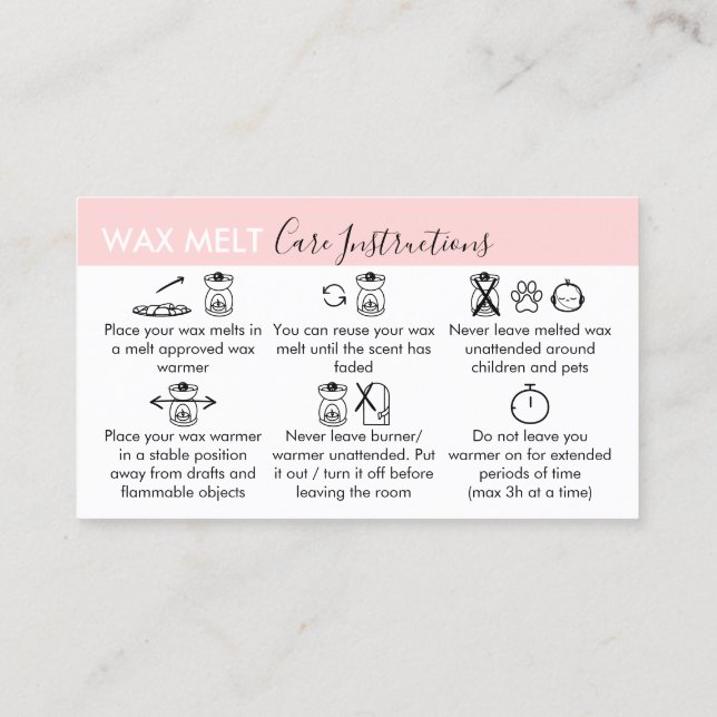 Wax Melt Care Instructions Business Card (Back)