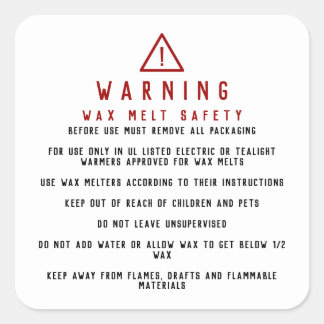 Wax Melt Safety Warning Square Sticker