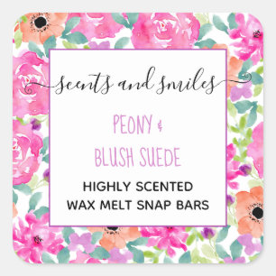 Wax Melt Snap Bar Pretty Watercolor Floral Square Sticker