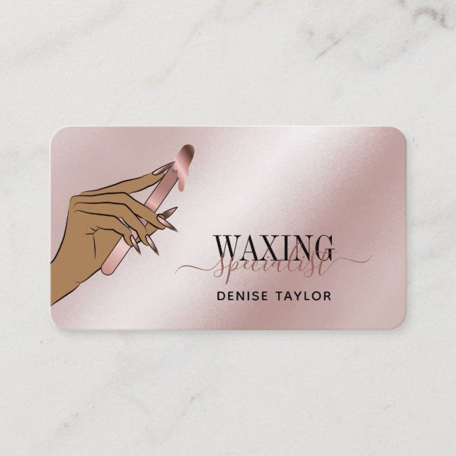 wax rose gold woman hand waxing technician busines business card (Front)