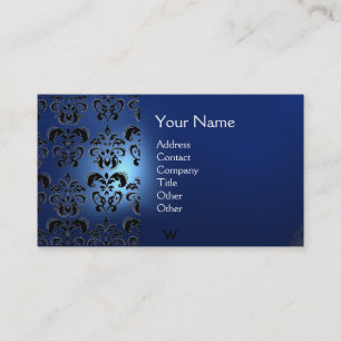 WAX SEAL DAMASK MONOGRAM blue Business Card