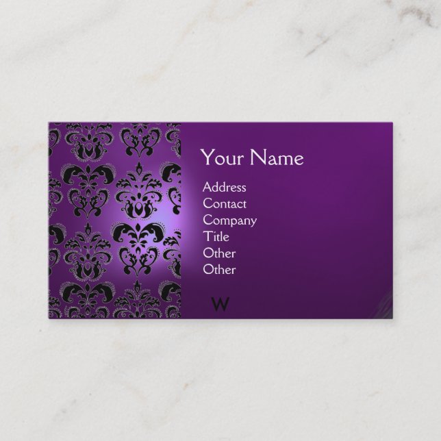WAX SEAL DAMASK  MONOGRAM purple Business Card (Front)