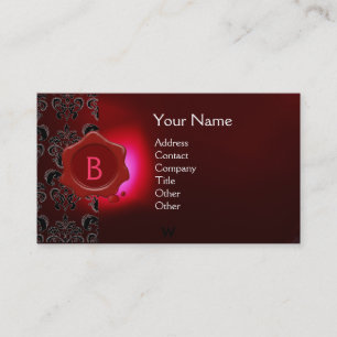 WAX SEAL DAMASK MONOGRAM red burgundi Business Card