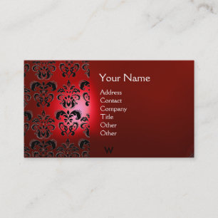 WAX SEAL DAMASK  MONOGRAM red Business Card