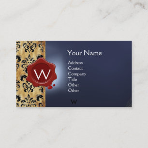 WAX SEAL DAMASK PARCHMENT  MONOGRAM blue red black Business Card