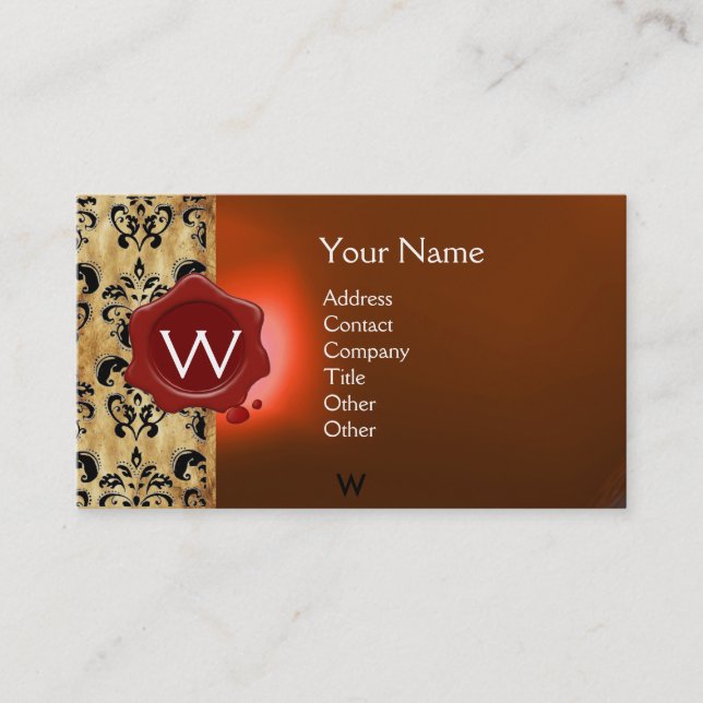WAX SEAL DAMASK PARCHMENT  MONOGRAM BUSINESS CARD (Front)